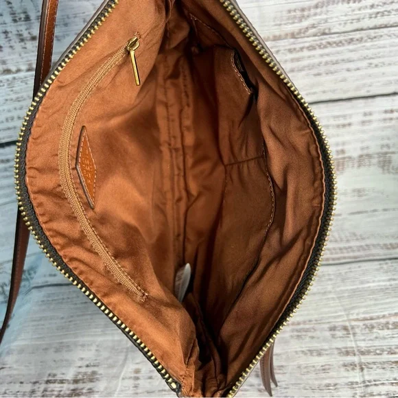 Fossil Black Leather Crossbody Purse Brown Cowhide Leather - Picture 11 of 16